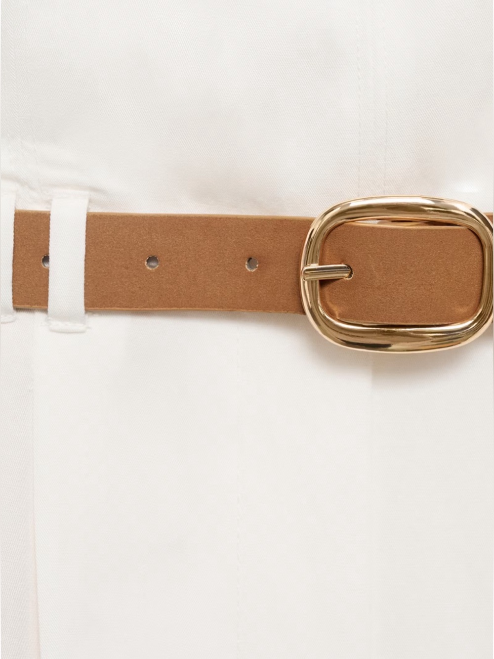 Mango Off-White Sleeveless Lyocell Jumpsuit with Tan Belt - Picture 5 of 10
